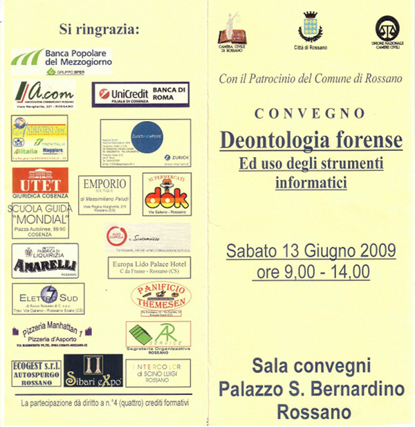 Manifesto del convegno "La deontologia forense Ed uso degli strumenti informatici"